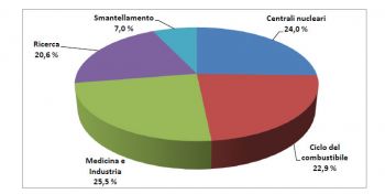 Distribuzione, in termini % di volumi, dei rifiuti radioattivi
