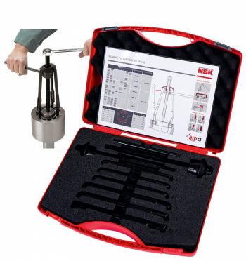 L'estrattore per cuscinetti della gamma di strumenti di NSK distribuisce le forze necessarie per lo smontaggio del cuscinetto in maniera uniforme sulla struttura circostante, evitando danni.